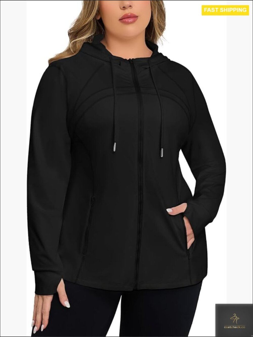 Plus Size Full Zip Athletic Jacket Lightweight Running Gym Yoga with Thumb